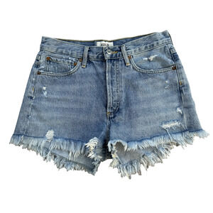 Agolde Parker Shorts Sz 26 Cut Off‎ High Rise Denim Vintage Distress Button Fly